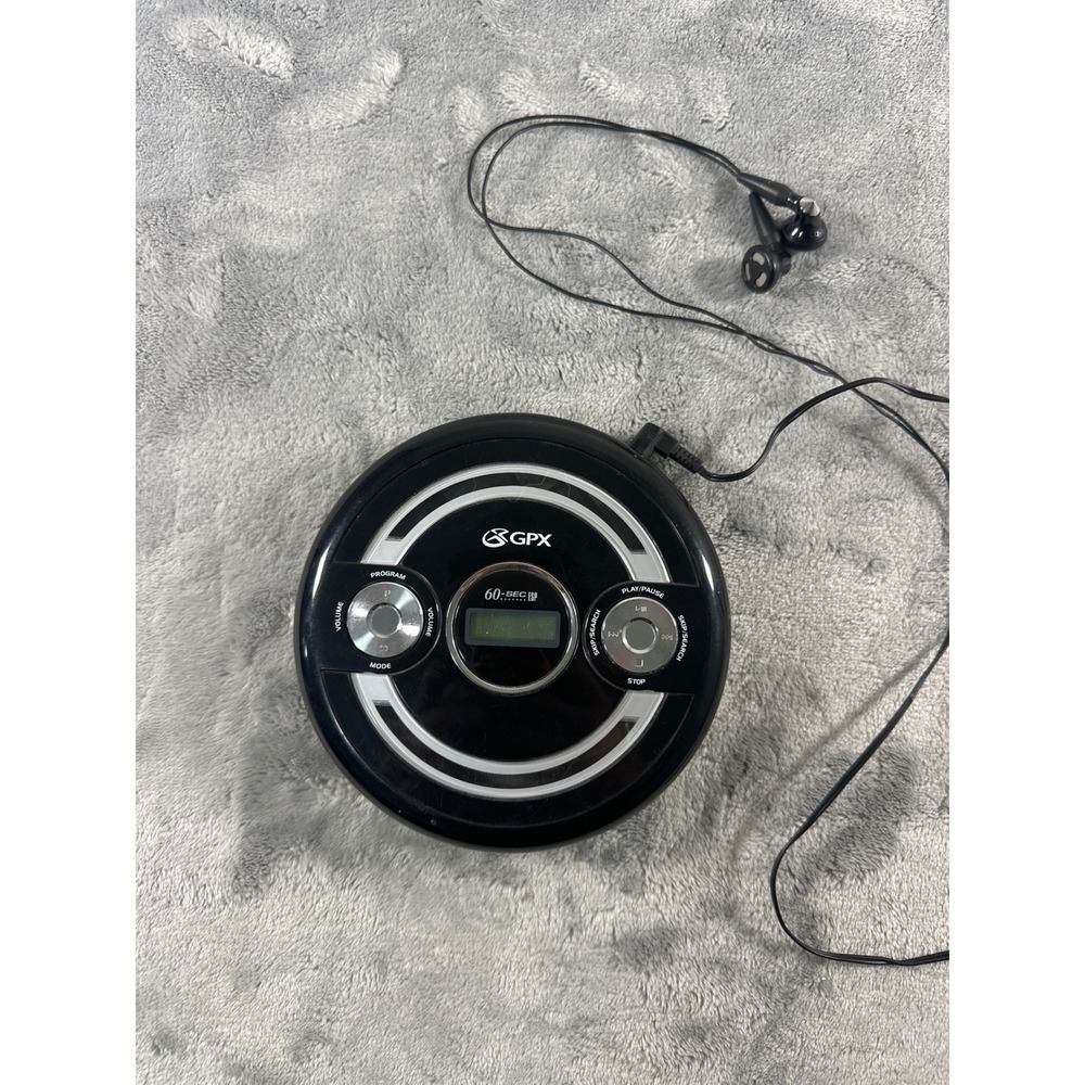 GPX CDP3106REM Portable CD Player 60-Sec ESP Black Silver with Earbuds Tested